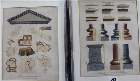 Seven 19th century architectural coloured engravings, 1797 25 x 20cm